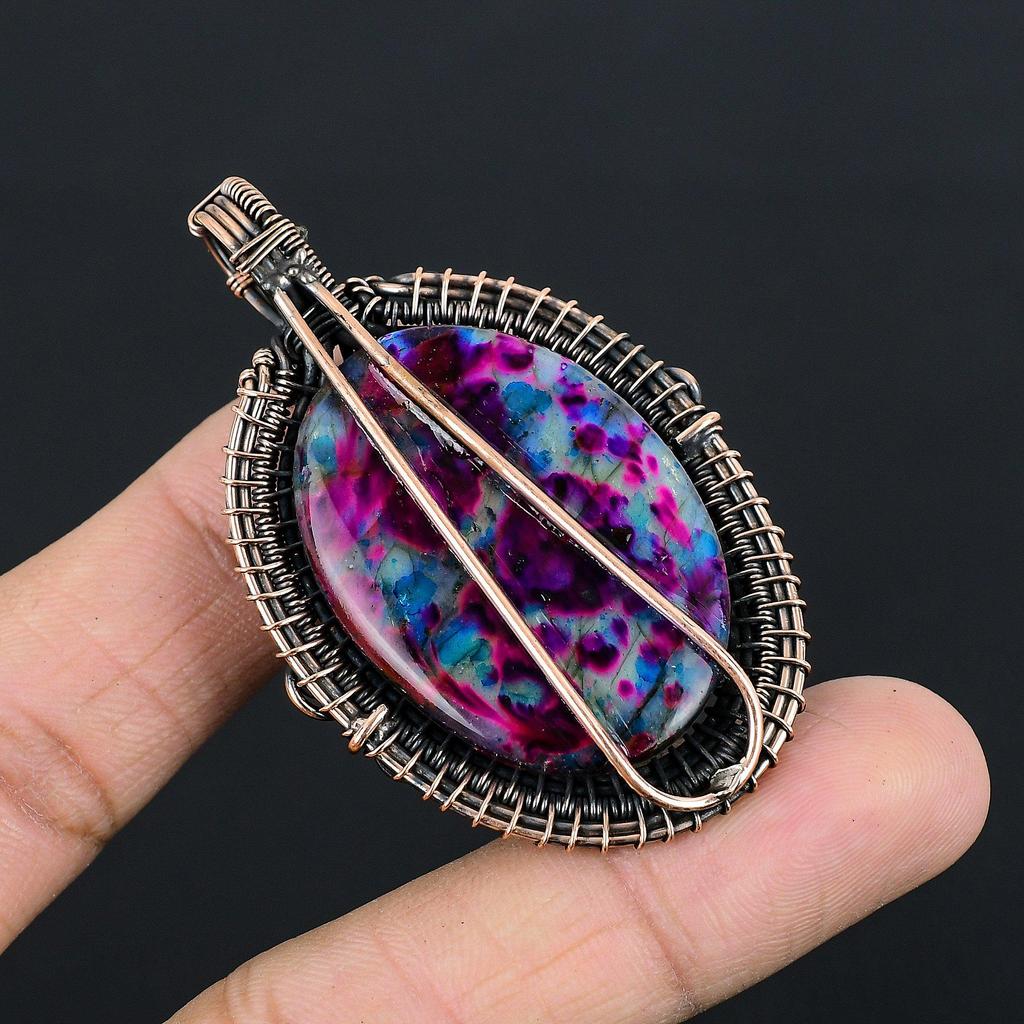 Multi Fire Labradorite Pendant Gemstone Jewelry, 999 Copper Wire Wrapped Pendant, Gift For Women Handmade Pendant