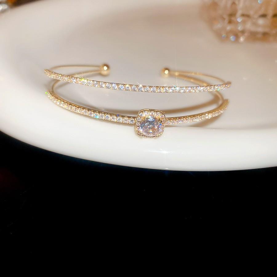 Super Flash Zircon Round Heart-shaped Flower Multi-layer Open Bracelet Exquisite and Beautiful Bracelet Light Luxury Jewelry Women