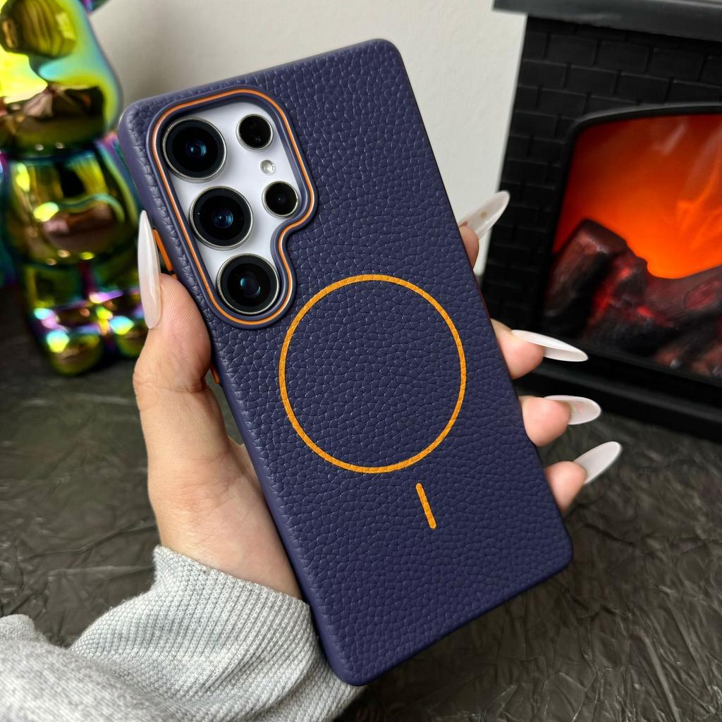 Lychee Pattern Suitable for Samsung S25 Ultra Simple Soft Shell Magnetic Suction Phone Case Samsung S25 Skin Sensing S24 Anti Slip Shell