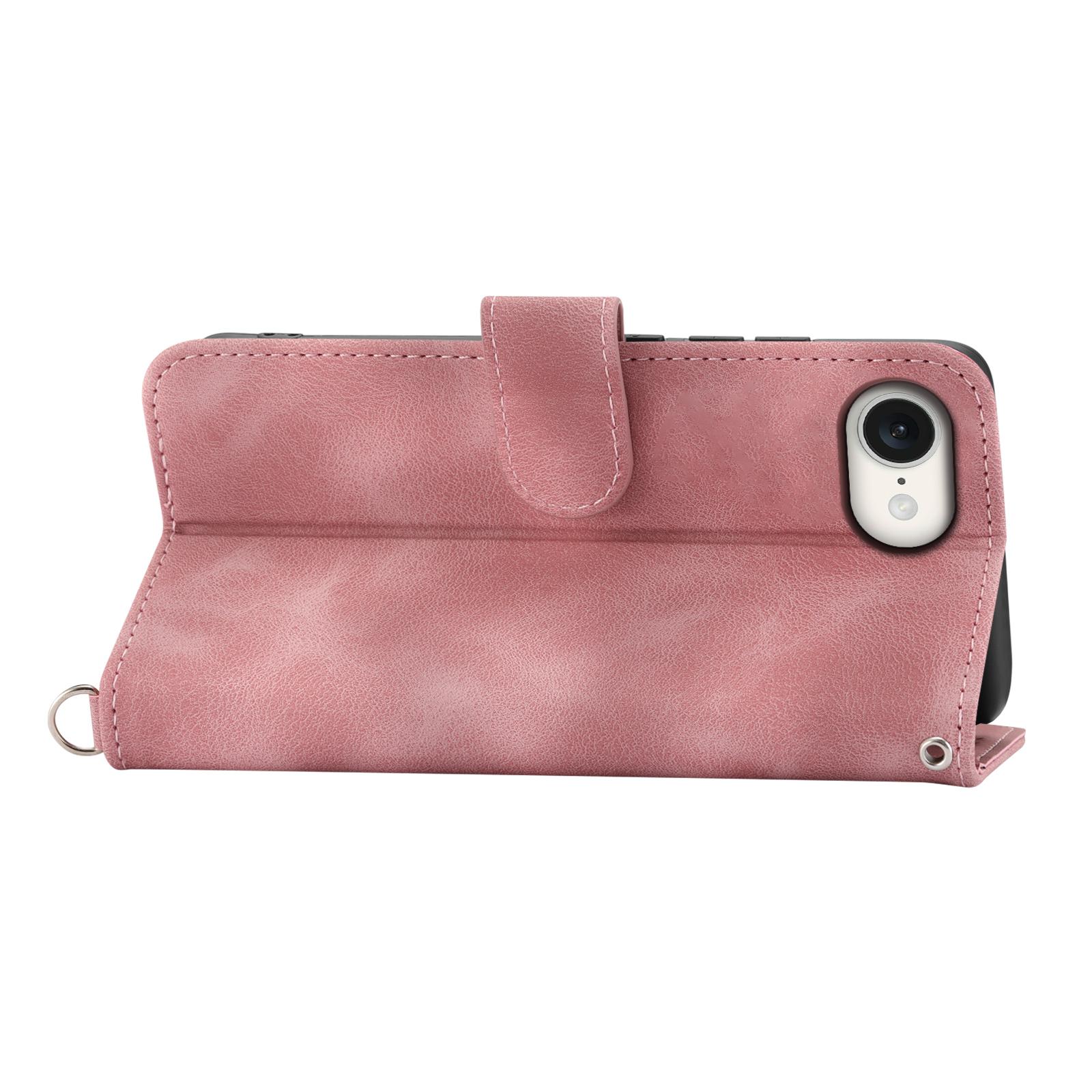 

For iPhone 16e Leather Case Multiple Card Slots Phone Cover with 2 Straps Black