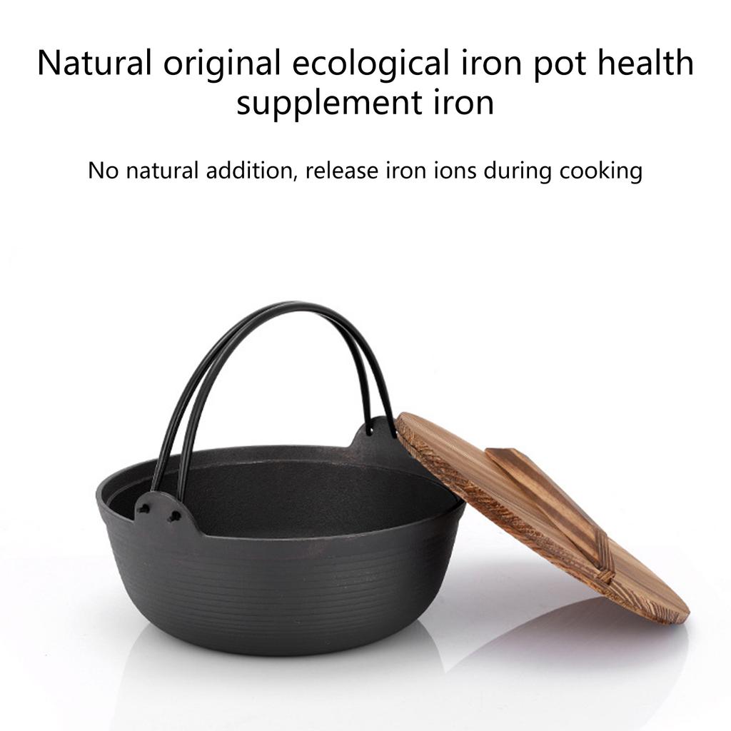 Cast Iron Dutch Pots With Wood Lid Cooking Hotpot Picnic Hanging Soup Pots Camping Cooking Pots Outdoors Accessories