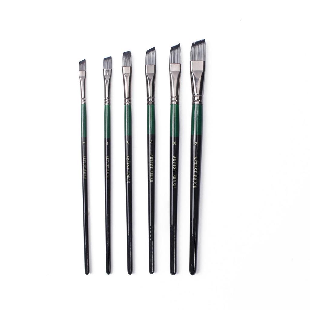 Six-Piece Nylon Hair Paintbrush Set with Pointed and Flat Heads for Acrylic, Watercolor, and Oil Painting - Pearlescent White