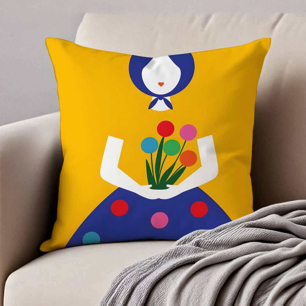 A-Abstract F-Figure Print Pillow Case Anti-dustmite Pillowcase Invisible Zipper Silky Short Plush Sofa Cushion Cover