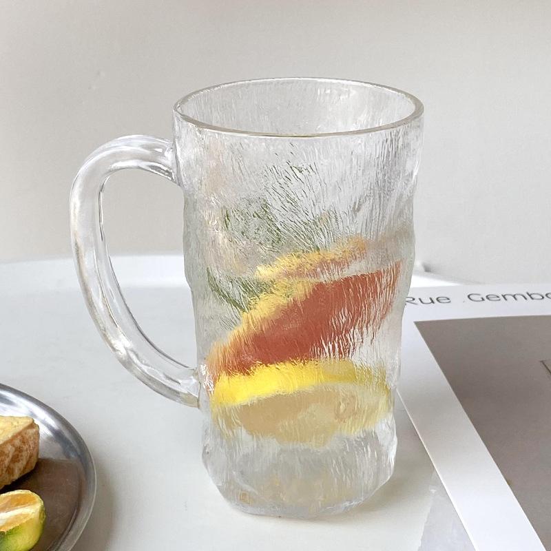 Beverage Cup Glass Drinkware Glacier Patterned Glass Cup with/without Handle Household Women Frosted Water Bottle Drinking Cups