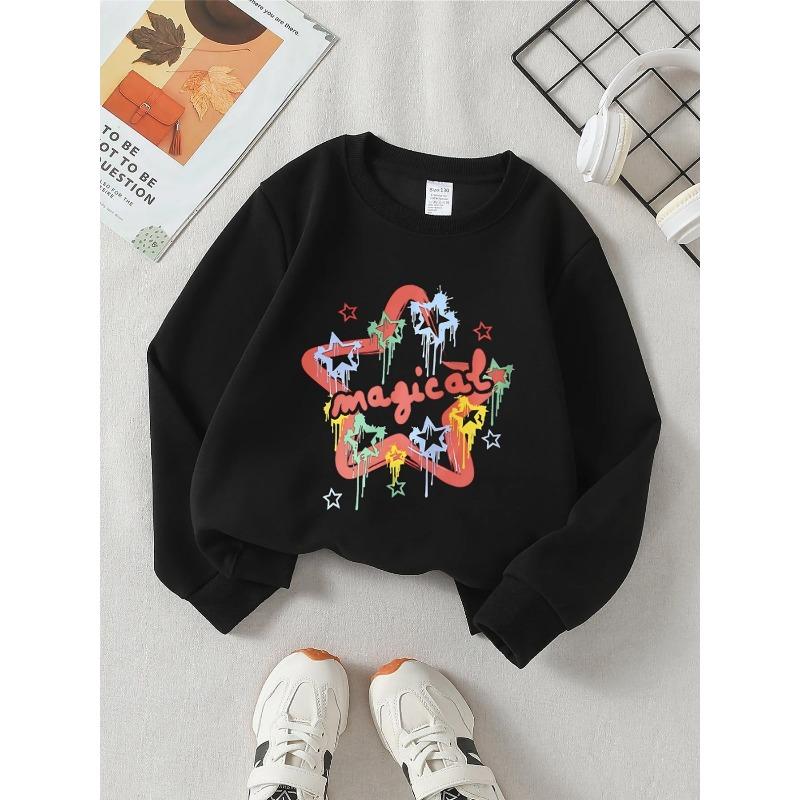 Girls' Crewneck Sweatshirt - Magical Star Drip Color Pattern Print Machine Washable, Spring And Autumn, Sportswear And Casual Wear, Soft