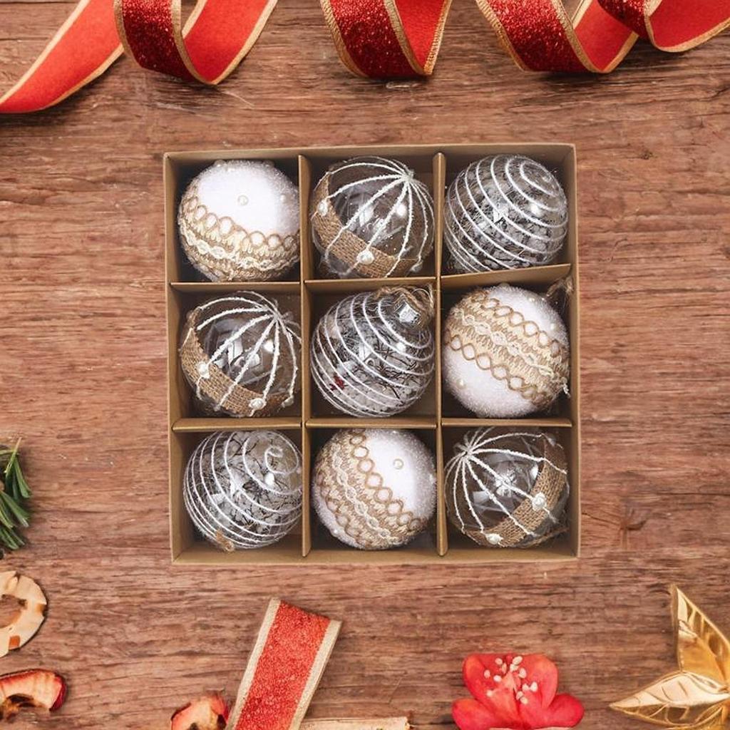 9 ks Vánoční koule Ozdoby Dekorace na stromeček na zavěšení 8 cm Svátek s poutkem