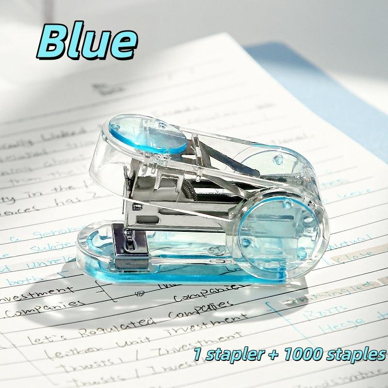 1PC Mini Transparent Crystal Design Manual Stapler Compact Portable with 1000pcs Standard Staples 24/6 Stationery