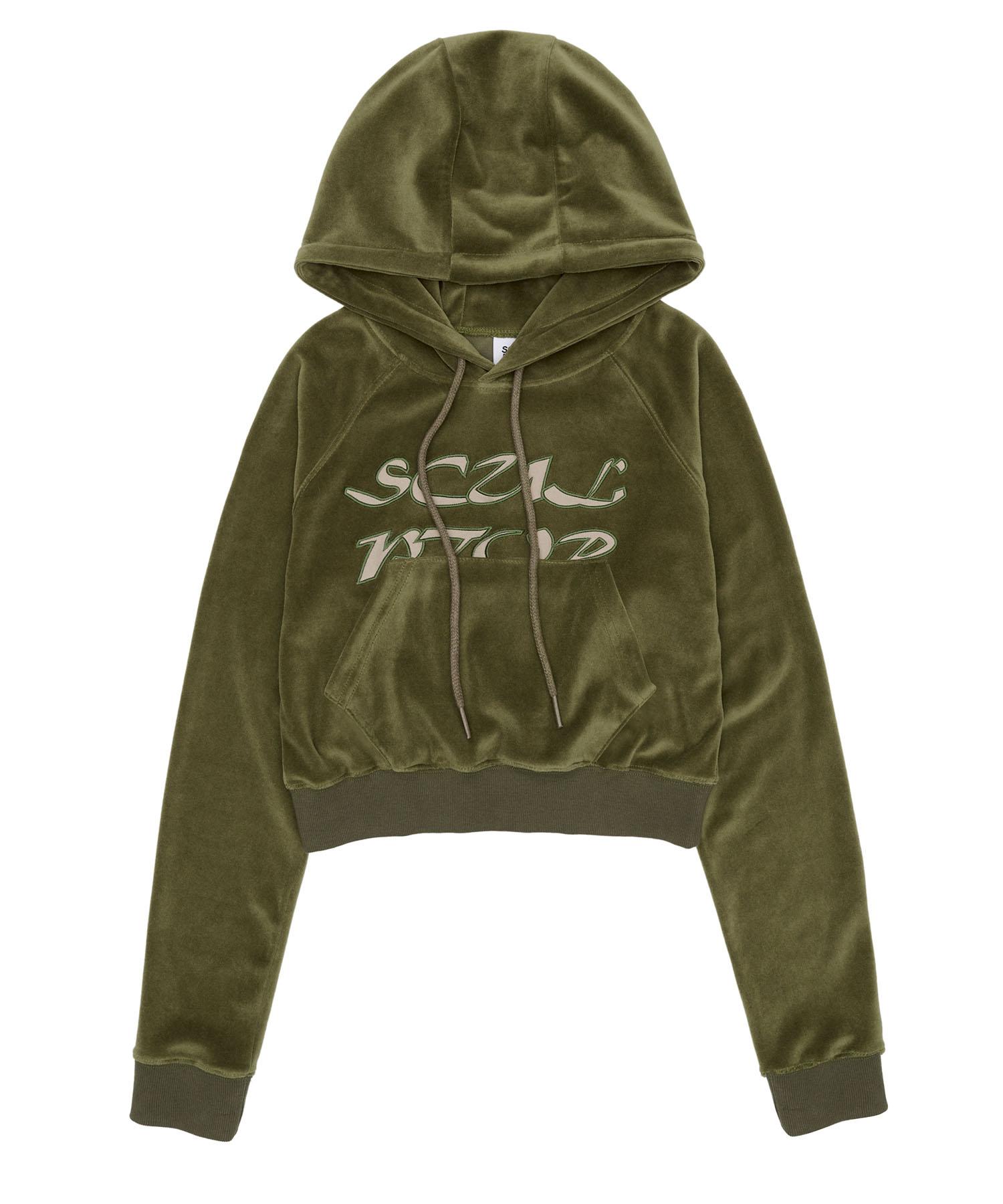 Sculpter Velor Applique Crop Hoodie Sage Sage/S