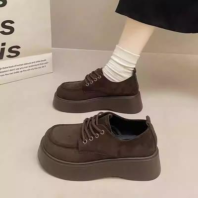 Thick-soled Heightening Shoes Women's Spring and Autumn New Retro Casual Lace-up Matte Muffin Single Shoes