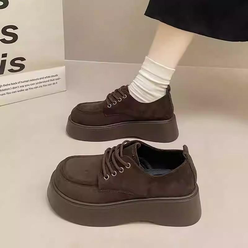 Thick-soled heightening shoes women's spring and autumn new retro casual lace-up matte muffin single shoes