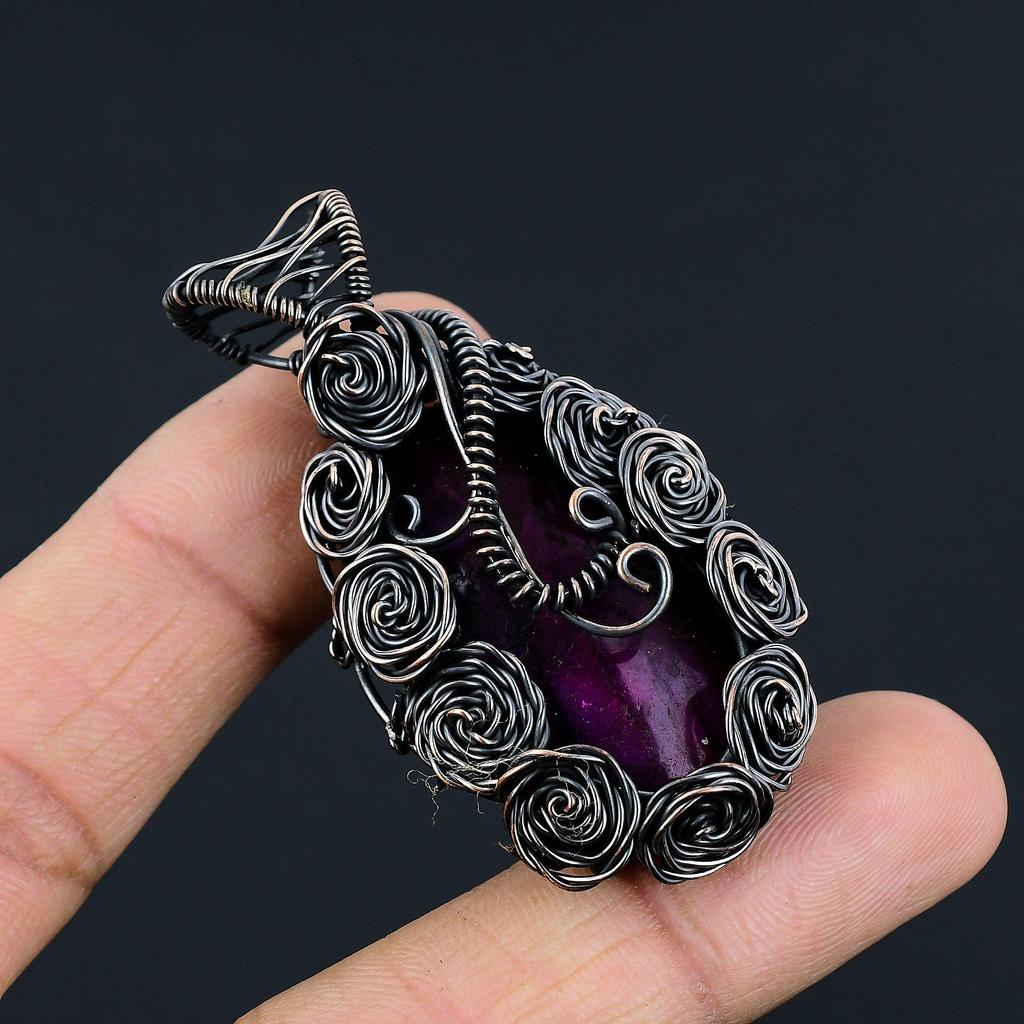 Pinker Flash Labradorit 999 Kupferdraht gewickelter Schmuck, Handgefertigter Wunderschöner Edelstein Schmuck Anhänger für Frauen