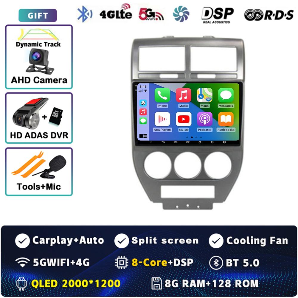 Android 14 CarPlay Car Radio for Dodge Caliber Jeep Compass 1 MK Patriot 2006 - 2010 Multimedia Navigation GPS Stereo Auto Video