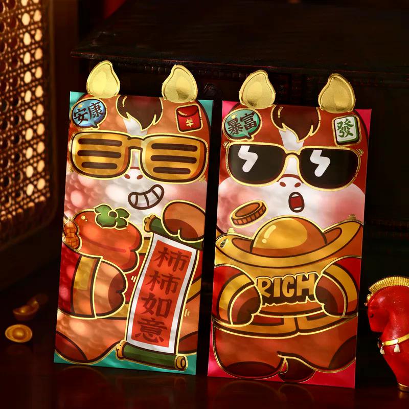 6Pcs 2026 Horse Year Cartoon New Year Red Packet Lucky Red Envelope Creative Spring Festival Birthday Wedding Lucky Money Pouch