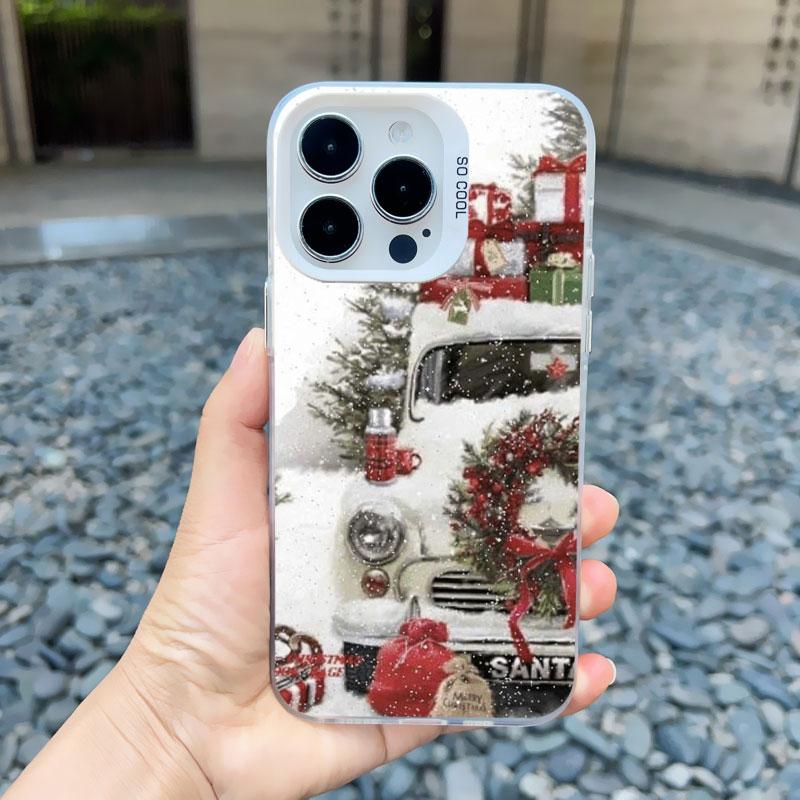 Christmas Snow Tree Phone Case For iPhone 16 Pro Max 15 14 13 12 11 Pro Max 13 Mini 15 14 Plus Shockproof Laser Back Cover Funda