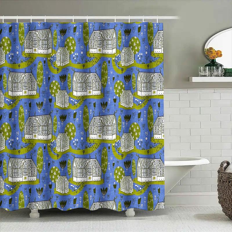 Blue Botanical Shower Curtain Nature Leafy Forest Backdrop Vintage Floral Bathroom Decor Farmhouse Style Washable Fabric