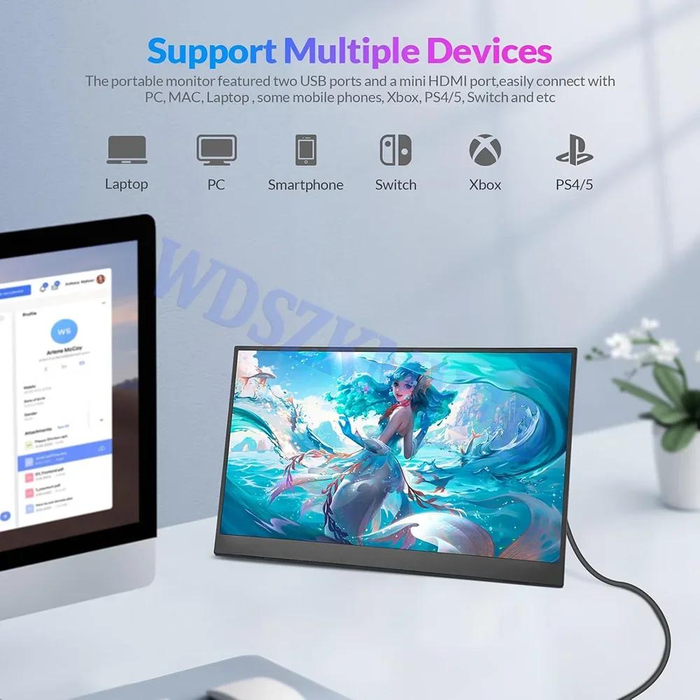 144HZ/60HZ 15,6palcový přenosný monitor 1080P 16:9 Sekundární displej pro mobilní telefon PC Loptop XBox PS4 / 5 Switch Rozšíření