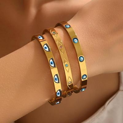 Devil's Eye Diamond-Studded Gold Bracelet for Women - Stylish Stainless Steel Jewelry Ornament