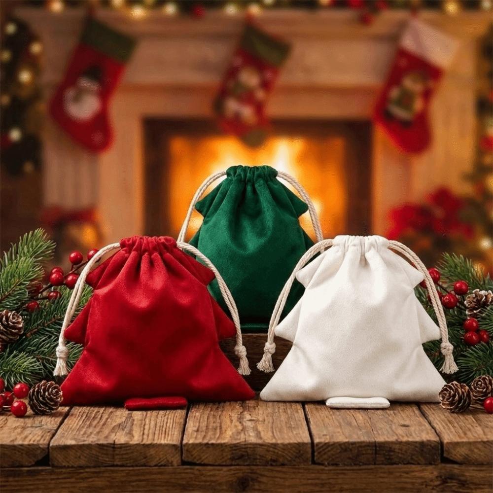 3Pcs/Set Velvet Christmas Tree Gift Bags Tree Shaped Christmas Candy Treat Bag Birthday Party
