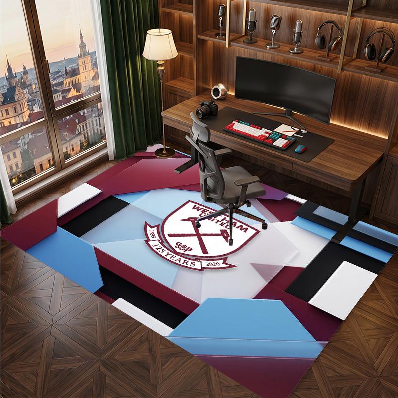 West Ham United Football Print Crystal Velvet Rug, Comfortable Water Absorbent Non Slip Indoor Floor Carpet