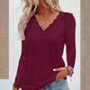 Women's Casual V-neck Lace Patchwork Cutout Blouse Top
