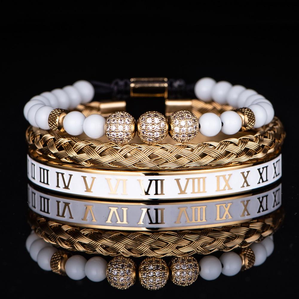 2026 White Bead Crown Bracelet Set Epoxy Roman Numeral Bracelet Set