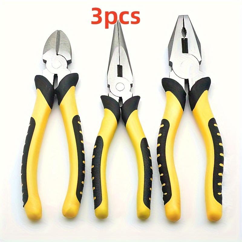 3-Piece Industrial Grade Steel Pliers Set, Electrician Special Wire Cutting Diagonal, Multifunctional Needle-Nose Hand Tools Kit
