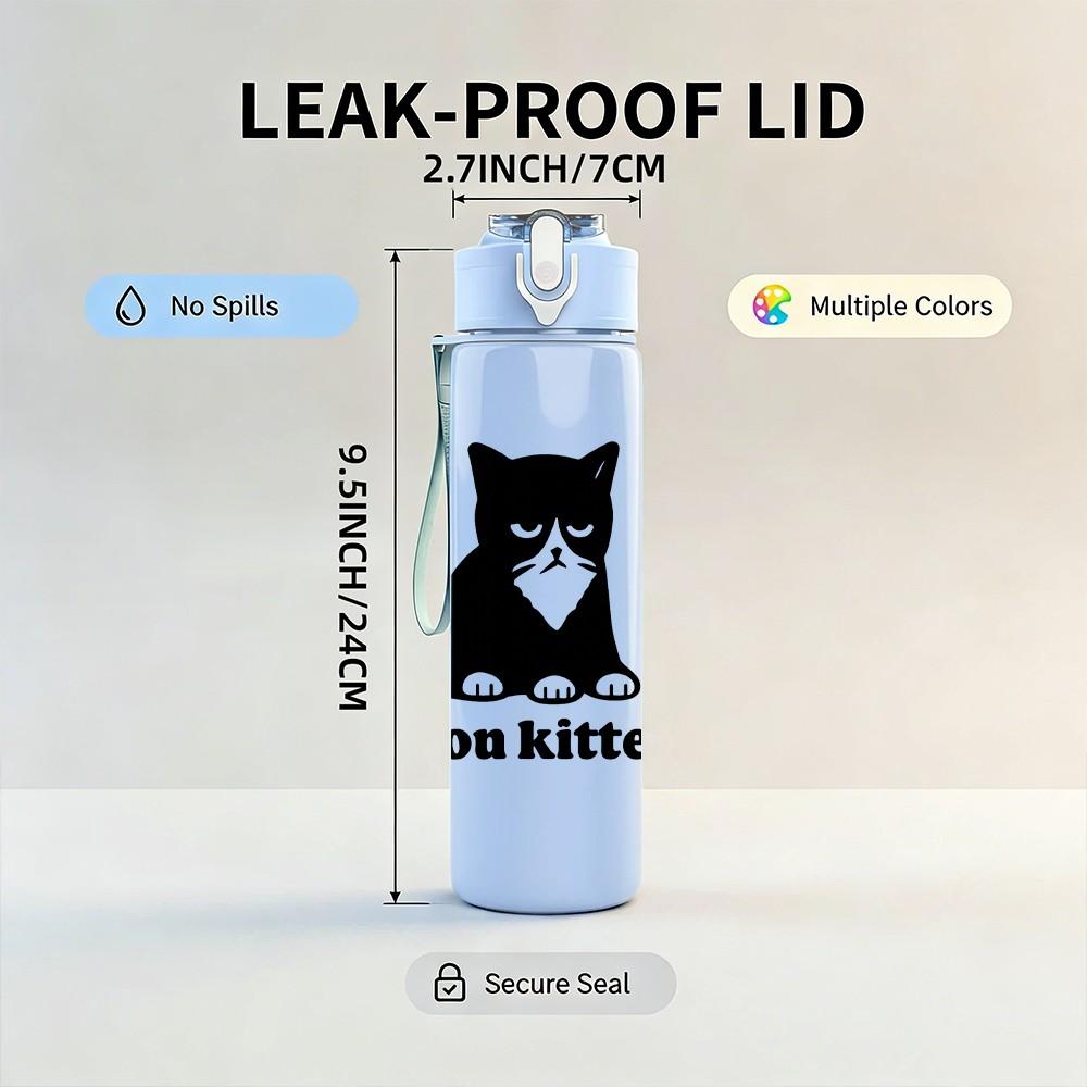 1PC Are You Kitten Me Black Cat 750ml Color Plastic Sports Water Bottle Leakproof Flip Straw Lid Suitable for Sports Office Home Use