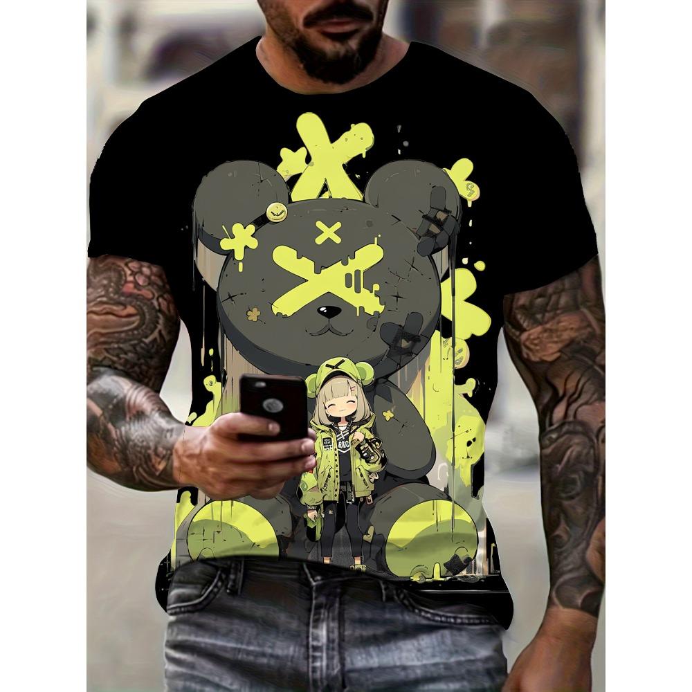 Men's Kids Casual Fashion T-shirt 3D Printing Anime Bear Pattern Printed T-shirt For Summer Daily Outdoor Streetwear Oversized Tops
