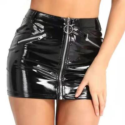 Sexy Women Pencil Mini Skirts Black Faux Leather PVC Zipper Skirt Lingerie Erotic Slim Party Clubwear Babydoll