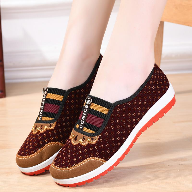 

2025 ****** новые старые ******* тканевые туфли женские этнический стиль s**t-подошва туфли для мамы среднего и пожилого возраста женские туфли-лодочки на плоской подошве 40