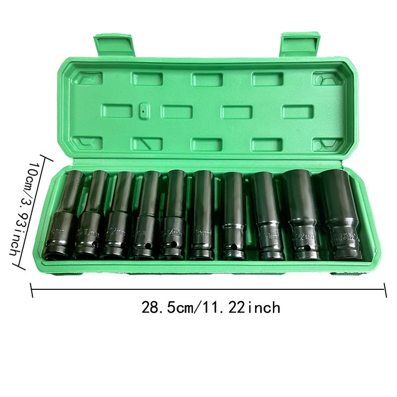 Набор из 10 ударных головок 1/2 , 6-гранные ударные головки, набор ударных головок 8-24 мм с ящиком для хранения