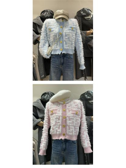 Women's Autumn/Winter Petite Faux Mink Knit Cardigan Sweater