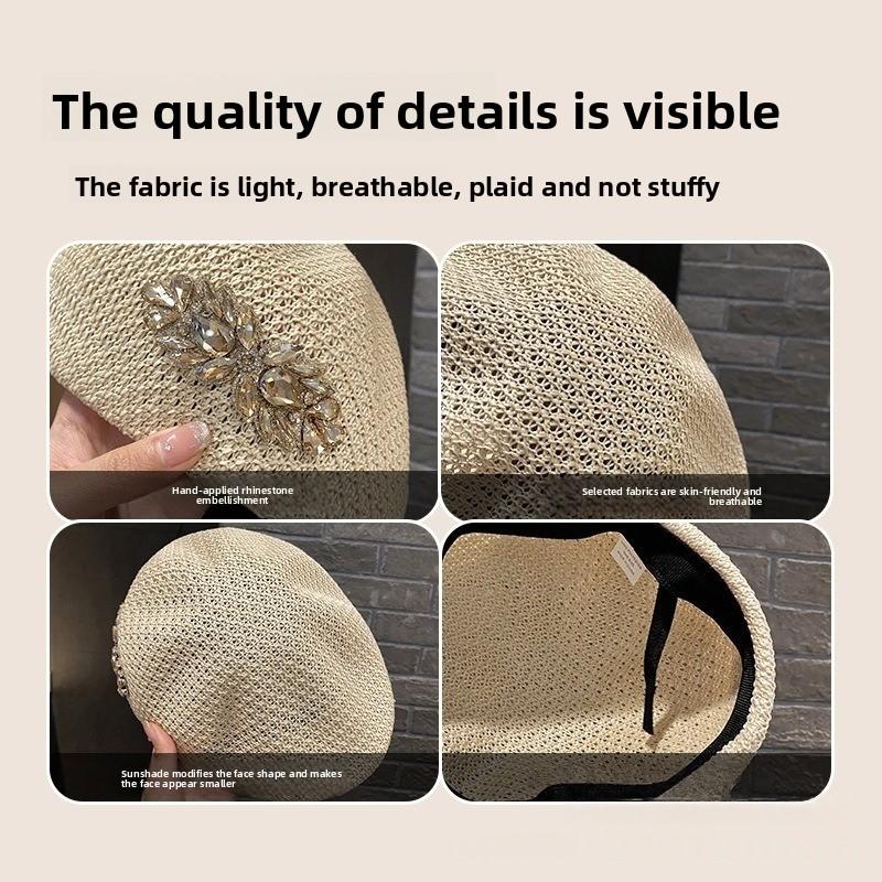 1 Piece of Vintage Rhinestone Knitted Beret, Elegant and Versatile. Vintage Party Rhinestone Design with Premium Texture