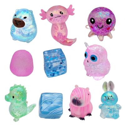 Glitter Filled Axolotl Capybara Shape Stress Relief Sensory Toy Soft PVC Animal Funny Squeeze Ball Cute Desk Toy Gift