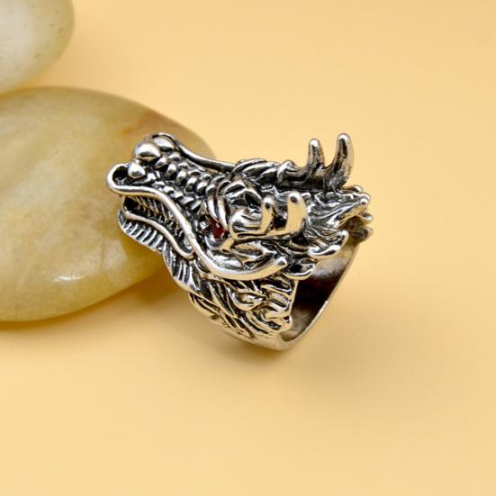 Regalo di gioielli per feste con anello da dito con testa di drago intagliato intarsiato con zirconi cubici da uomo punk