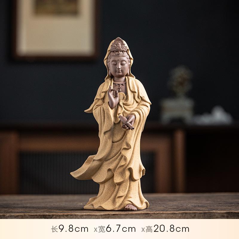 1PCS Purple Clay Buddha Shakyamuni Avalokitesvara Ksitigarbha Bodhisattva Home Worship Buddha Statue Crafts Ornament