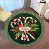 Christmas Candy Green Leaves Round Rug, Plush Flannel Thick Mat for Home Office Decor, Machine Washable Polyester Carpet