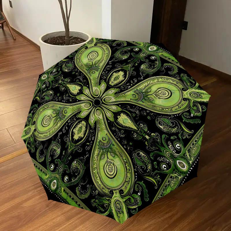 1PC Green Paisley Umbrella-8-Rib Reinforced Portable Folding Travel Suitable for All Seasons Outdoor Daily Use Is an Ideal Choice  -K0341