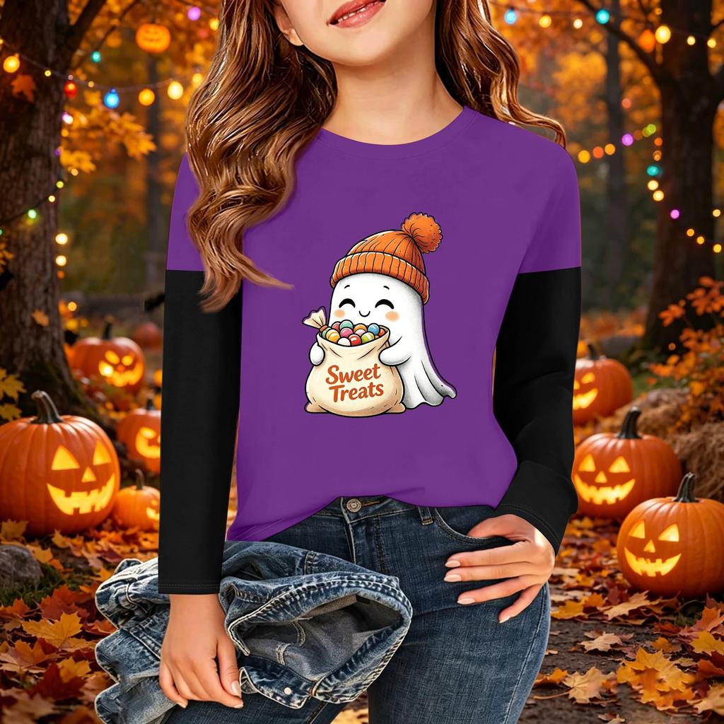 Kids Halloween Print Long Sleeve Neck T-Shirt Casual Top for Boys Girls