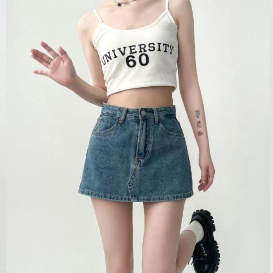 Džínová sukně s vysokým pasem A-line Ženy Summer Spice Girl Krátká sukně v retro stylu Retro Modré Boty Y2k Oblečení Korejský styl