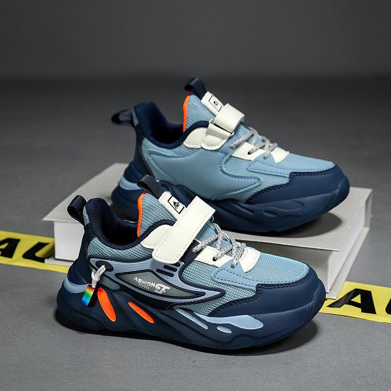 Athletische Schuhe für Jungen aus Mesh und Leder - Rutschfest, Abriebfest, Lässige Laufschuhe für Kinder, Frühjahrs- und Herbst-Schuljahreszeit.