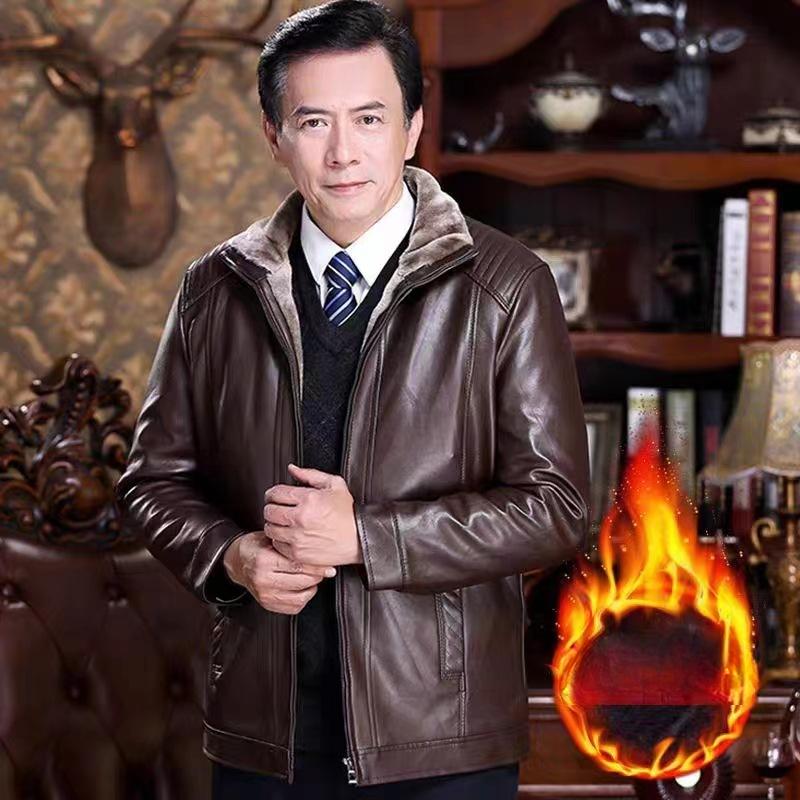 Cappotto in pelle da uomo Giacca in pelle da uomo con pelliccia integrata per mezza età e anziani