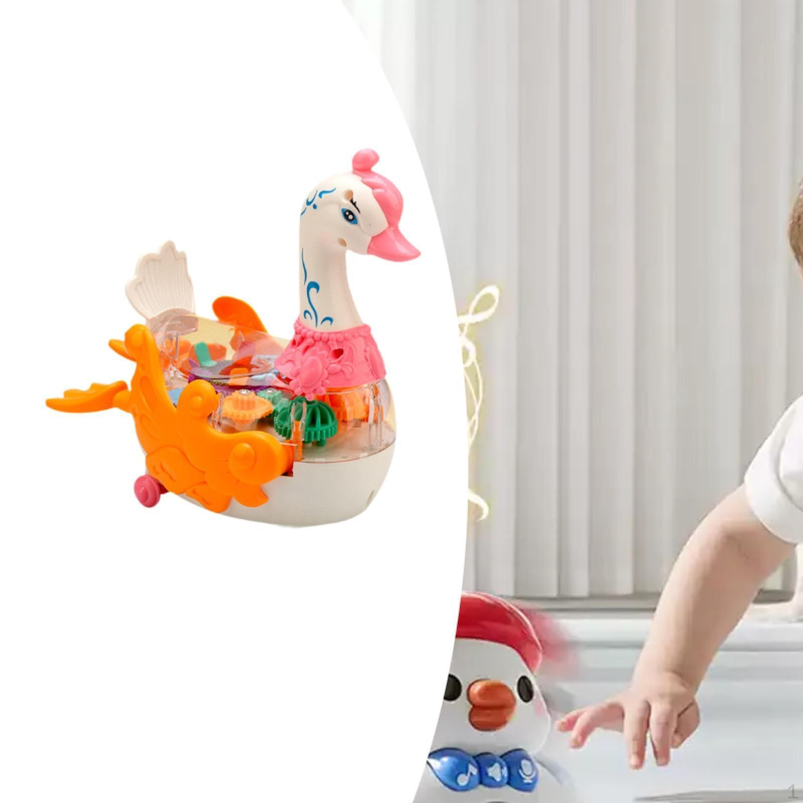 

Light up Mechanical Gear Swan Transparent Educational Toy with Universal Wheels for Children Ages 3+