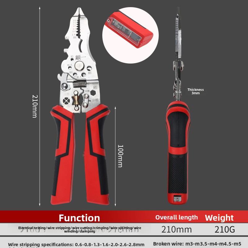 Multifunctional Electrician Wire Stripper with Voltage Test Function, Cable Cutter, Crimping and Splitting Pliers