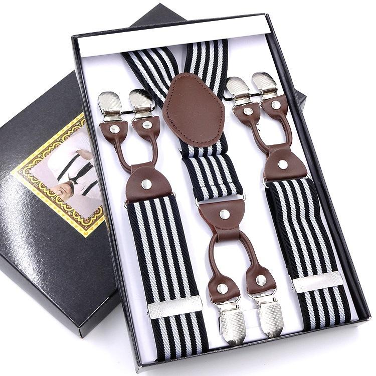 Men'S Six-Clip Suspender Belt Jacquard Strap 3.5 Six-Clip Printed Webbing Six-Clip Wide Strap Clip