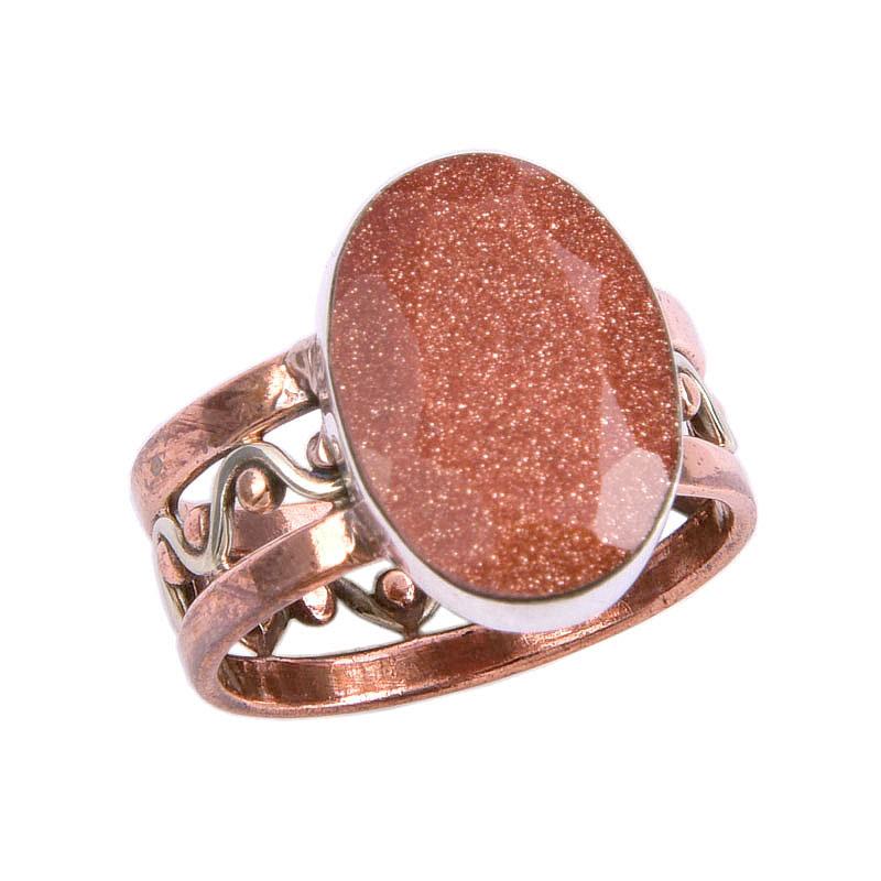 Natural Sunstone Gemstone Two Tone 925 Sterling Silver Jewelry Ring S.7.5 u5L56