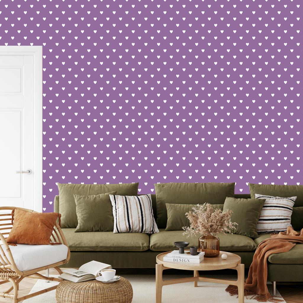Heart Wallpaper Purple, Light Gray and White 50x1000