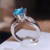 New Inlaid Topaz Sky Blue Round Zirconia Ring Female Fashion Jewelry Party Birthday Gift