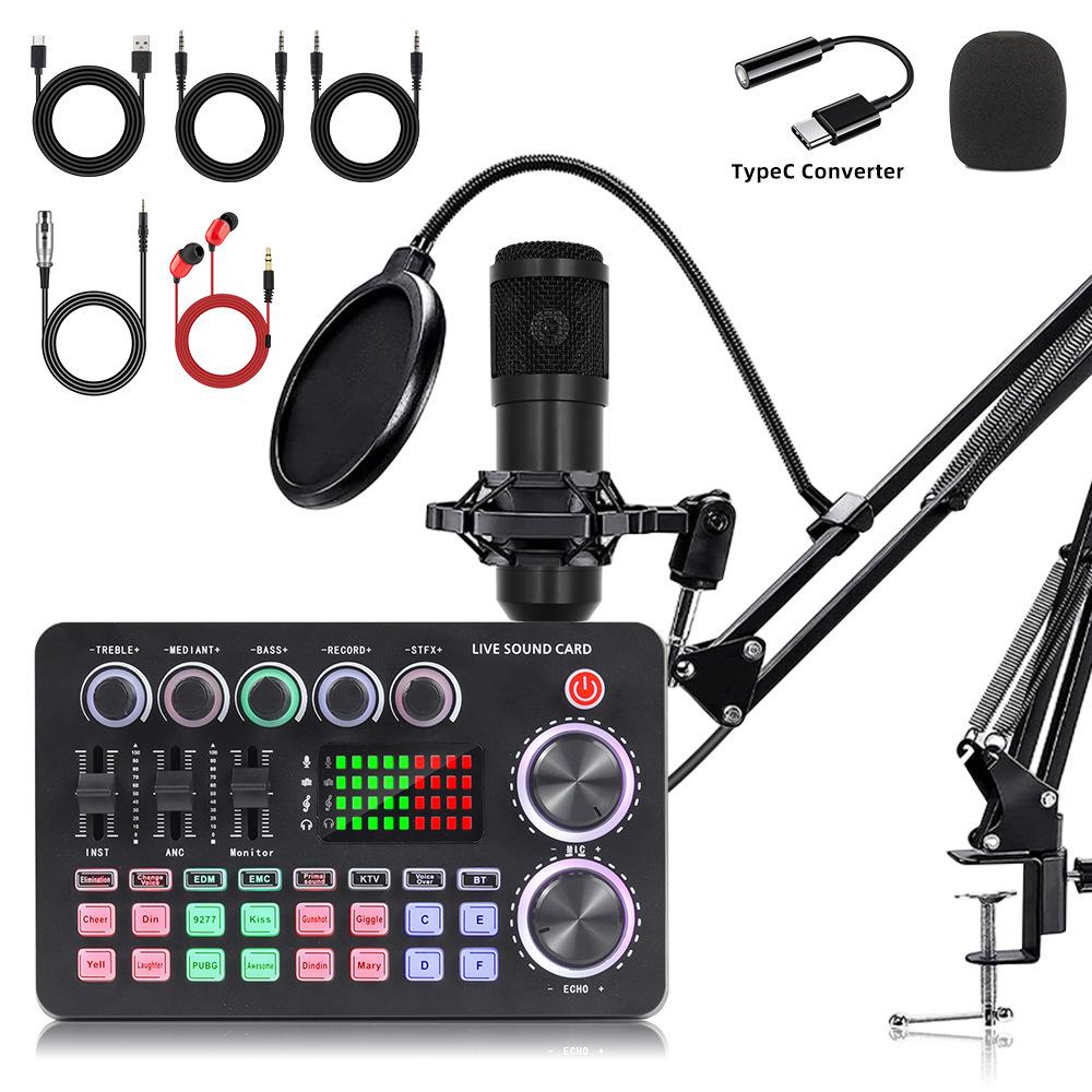 Custom Condenser Microphone & Sound Card Set for Podcasts, Live Broadcasts & Computer Use (v8)
