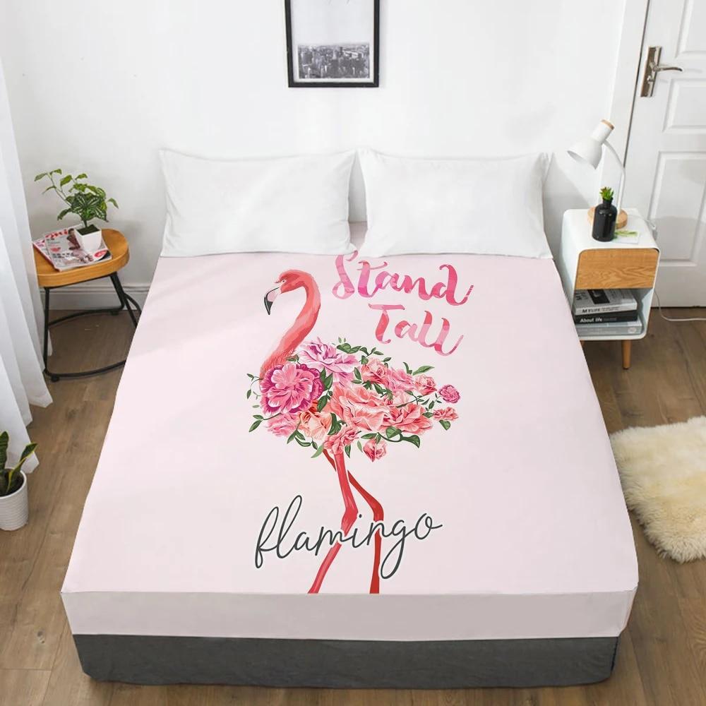 Bedding Mattress Cover Bed Fitted Sheets With Elastic Band Linens Queen/King Size Bedsheet 90/150/160X200CM Watercolor Flamingo